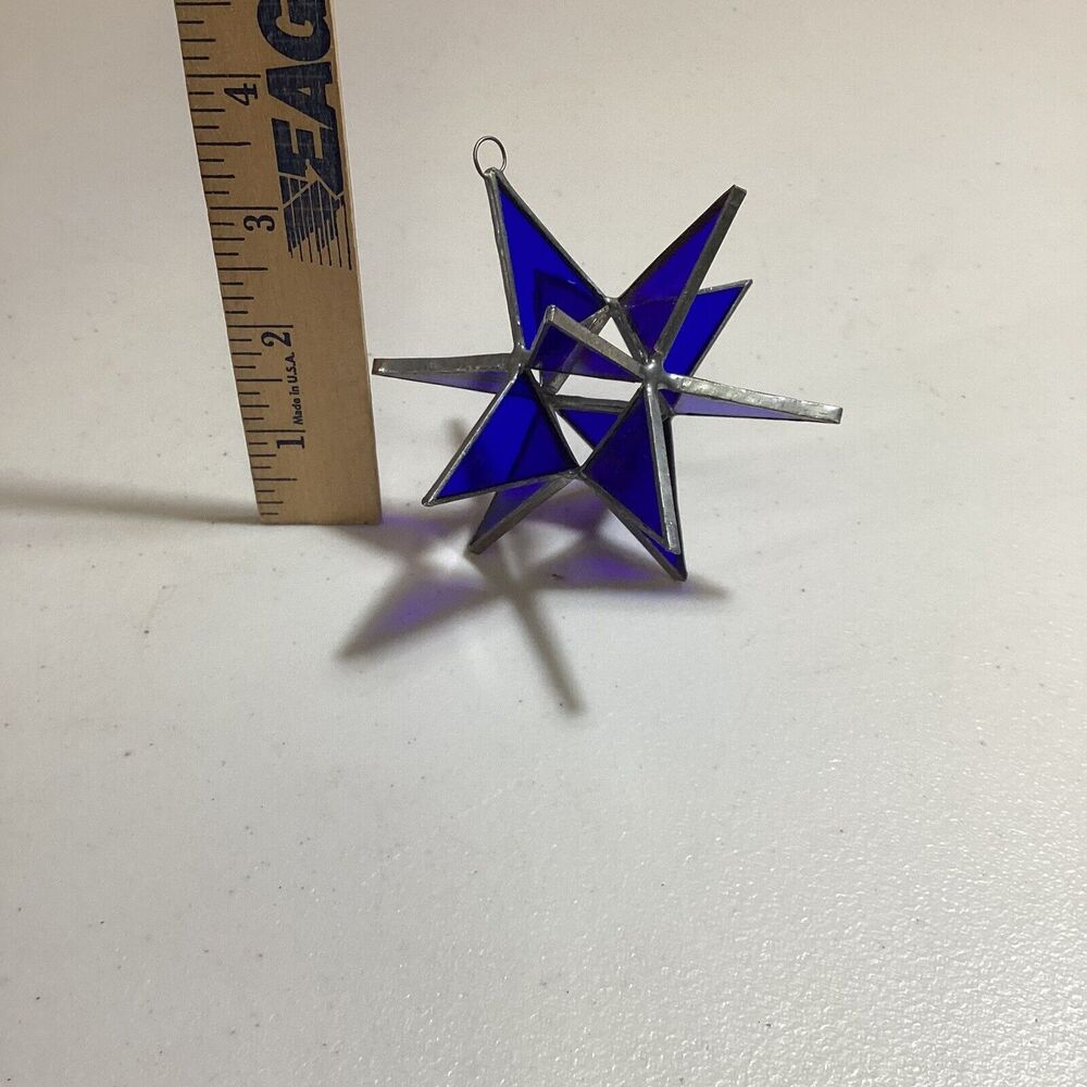 Stained Glass Sun Catcher 12 Point Blue  Star Christmas Holiday Decor Xmas - Picture 4 of 4